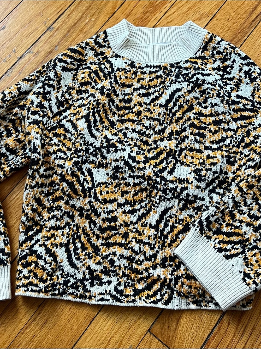 Rachel Comey Animal Jacquard Crewneck Sweater in Cream, Black & Gold
